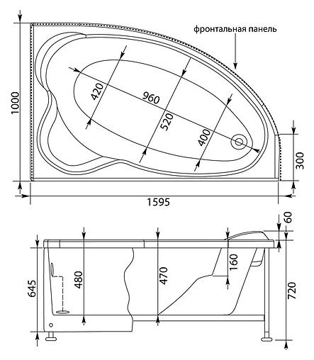 Ванна акриловая Aquanet Sarezo 160x100 R 00204037