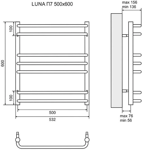 Полотенцесушитель электрический лесенка Lemark Luna П7 600х500 полированная сталь LM41607E