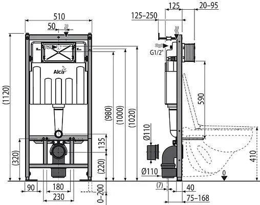 Инсталляция для подвесного унитаза Set 4 в 1 AlcaPlast Sadromodul AM101/1120 RU+M371-0001 с кнопкой хром глянцевый Инсталляция для подвесного унитаза Set 4 в 1 AlcaPlast Sadromodul AM101/1120 RU+M371-0001 с кнопкой хром глянцевый