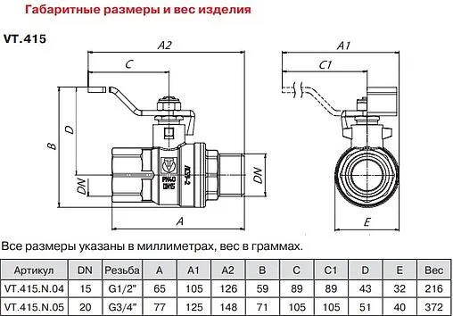 Кран шаровый ½&quot;в x ½&quot;н Valtec ГОСТ Р 59553-2021 VT.415.N.04