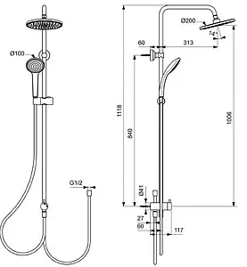 Душевая система без смесителя Ideal Standard IdealRain чёрный матовый BC747XG Душевая система без смесителя Ideal Standard IdealRain чёрный матовый BC747XG, 2