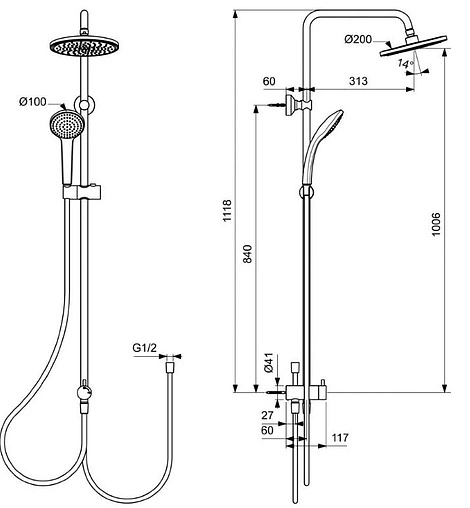 Душевая система без смесителя Ideal Standard IdealRain чёрный матовый BC747XG