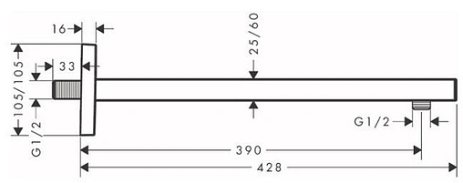 Держатель верхнего душа на стену Hansgrohe Square 390 чёрный матовый 27694670