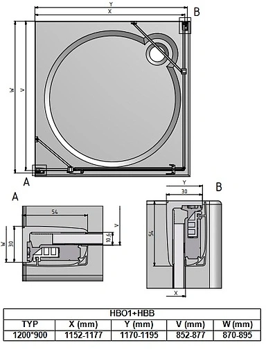 Душевое ограждение 1200x900мм прозрачное стекло Roltechnik Hitech Line HBO1+HBB/1200*900 284-1200000-06-02+286-9000000-06-02