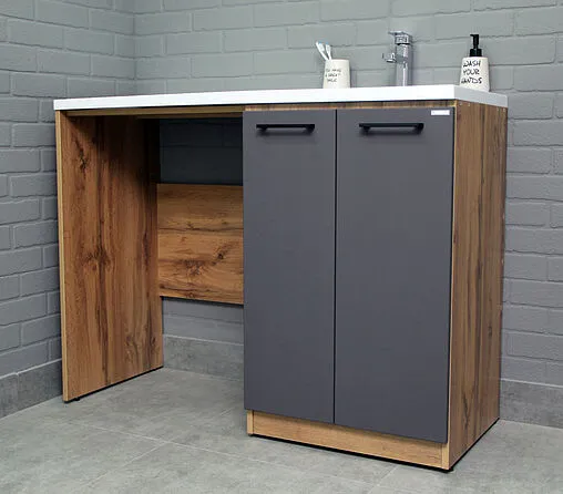Тумба-умывальник напольная над стиральной машиной Домино Craft 120 графит/дуб вотан DCr2214T+