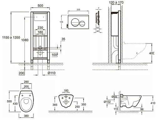 Комплект 5 в 1 Jacob Delafon Presquille E21743RU-00 с кнопкой E20859-CP-MTC хром глянцевый