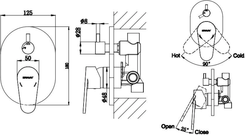 Смеситель для ванны скрытого монтажа Bravat Eler хром FB848238CP-2-RUS Смеситель для ванны скрытого монтажа Bravat Eler хром FB848238CP-2-RUS