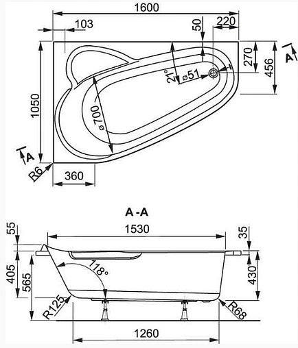 Ванна акриловая Vagnerplast Selena 160x105 L VPBA163SEL3LX-04