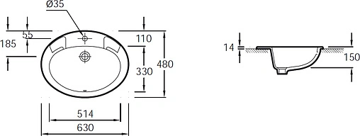 Раковина Jacob Delafon Ovale Dessus 63 белый E1273-00