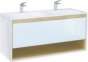 Тумба-умывальник подвесная Jorno Glass 120 белый/дуб сонома Gla.01.122/P/W+Mol.08.120/W Тумба-умывальник подвесная Jorno Glass 120 белый/дуб сонома Gla.01.122/P/W+Mol.08.120/W, 3