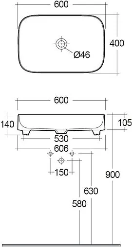 Раковина Kludi Resa S 60x40 светло-серый 58CW40O2