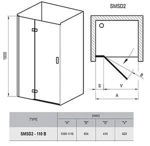 Дверь в нишу 1100мм прозрачное стекло Ravak Smartline SMSD2-110 B-L 0SLDBA00Z1, 2