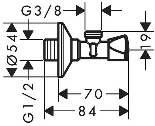 Кран шаровый угловой ½"н x ⅜"н хром Hansgrohe E 13902000 Кран шаровый угловой ½"н x ⅜"н хром Hansgrohe E 13902000