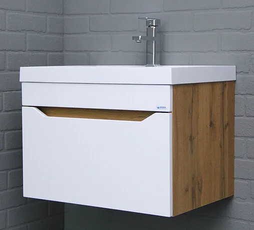 Тумба-умывальник подвесной Айсберг Ева 60 белый/дуб вотан DA5906T+4670142930044