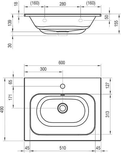 Раковина Ravak Chrome Slim 60 белый XJG01160001