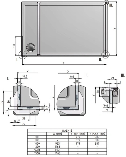 Душевое ограждение 1400x1000мм прозрачное стекло Roltechnik Walk WALK B/1400/1000 935-1400100-00-02