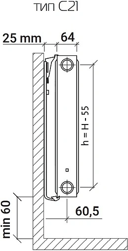 Радиатор стальной панельный Royal Thermo COMPACT тип 21 450 x 1200 мм Bianco Traffico C21-450-1200/9016
