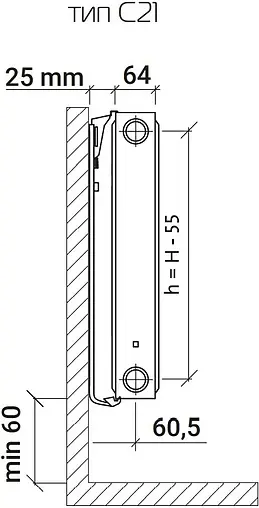 Радиатор стальной панельный Royal Thermo COMPACT тип 21 450 x 2700 мм Bianco Traffico C21-450-2700/9016