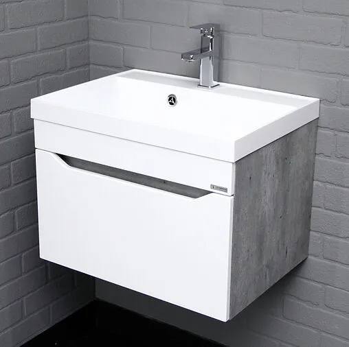 Тумба-умывальник подвесной Айсберг Ева 60 белый/бетон DA5905T+4670142930044