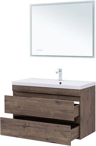 Тумба под умывальник подвесная Aquanet Нота New 100 дуб веллингтон/табак 00334194