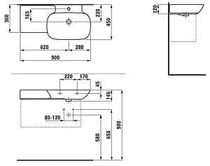 Раковина Laufen Ino 90 L белый 8.1330.1.000.104.1 Раковина Laufen Ino 90 L белый 8.1330.1.000.104.1, 2