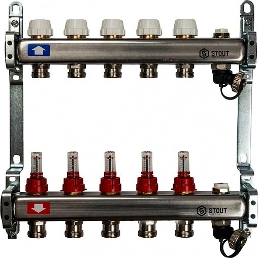 Группа коллекторная с расходомерами 5 отводов 1&quot;в/в x ¾&quot;ек Stout SMS 0927 000005