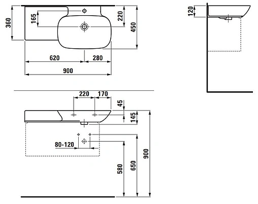 Раковина Laufen Ino 90 L белый 8.1330.1.000.104.1