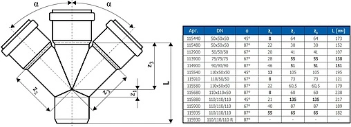 Крестовина одноплоскостная внутренняя D=50x50x50мм Угол 67° Ostendorf HTDA 112900