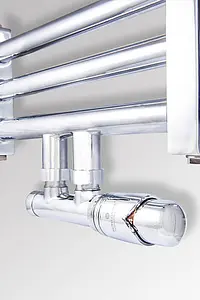 Узел нижнего подключения радиатора терморегулирующий угловой левый М22x1.5 x ¾"ек (½"н) Schlosser Duo-Plex хром 602100007, 4