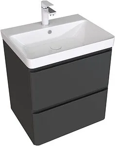 Тумба-умывальник подвесная Aquanet Эмбер 60 чёрный матовый 00330466+11060-KL, 1