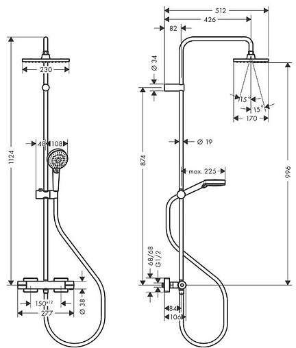 Душевая система с термостатом для душа Hansgrohe Vernis Shape 230 1jet хром 26286000