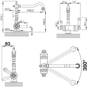 Смеситель для кухни с подключением к фильтру Blanco Sora полированная латунь 524218, 2