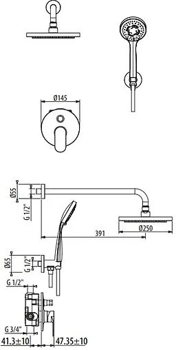 Душевая система со смесителем для душа Gattoni H2OMIX7000 чёрный матовый KTH715/PDNO