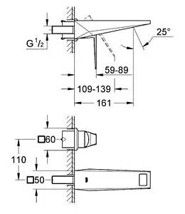 Смеситель для раковины из стены Grohe Allure Brilliant хром 19781000 Смеситель для раковины из стены Grohe Allure Brilliant хром 19781000, 2