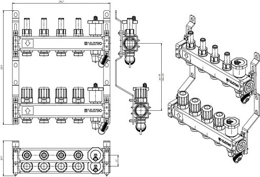 Группа коллекторная с расходомерами 4 отвода 1&quot;в/в x ¾&quot;ек Valtec VTc.579.EMNX.0604