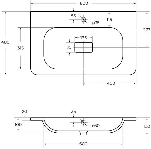 Раковина Cezares 80 белый CZR-800/480-LV-MR-NV