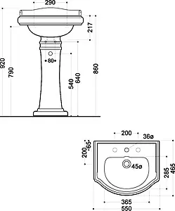 Раковина Kerasan Retro 55 белый 104501*1 Раковина Kerasan Retro 55 белый 104501*1, 2
