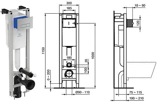 Комплект 5 в 1 Ideal Standard Connect W22001AA с кнопкой хром глянцевый