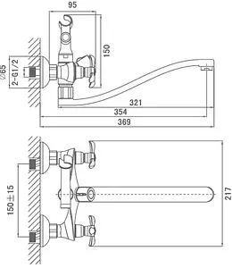 Смеситель для ванны с длинным изливом D&K Hessen Documenta хром DA1213301 Смеситель для ванны с длинным изливом D&K Hessen Documenta хром DA1213301, 2