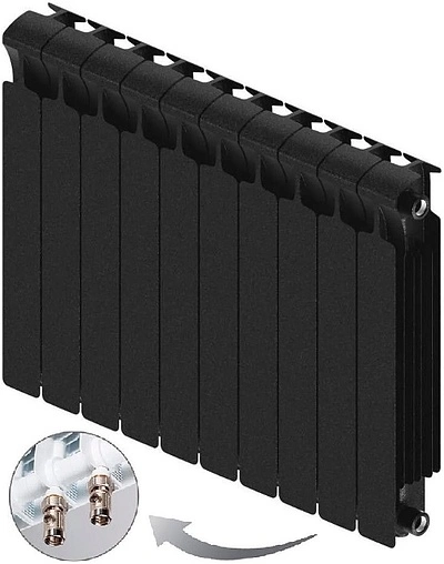 Радиатор биметаллический 10 секций нижнее правое подключение Rifar Monolit Ventil 500 черный RMVRF50010 ant