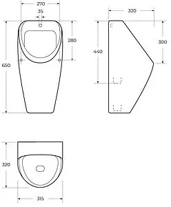 Писсуар со скрытым подводом воды Cezares белый CZR-5871-UH, 2