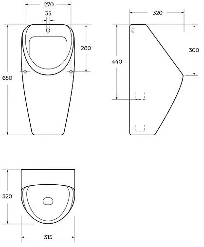 Писсуар со скрытым подводом воды Cezares белый CZR-5871-UH