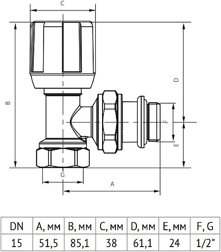 Вентиль регулирующий угловой ½" в/н Uni-Fitt 156N2000 Вентиль регулирующий угловой ½" в/н Uni-Fitt 156N2000