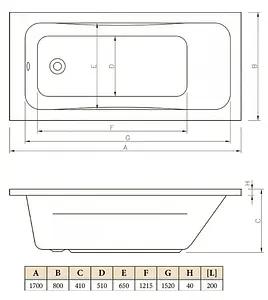Ванна акриловая C-bath Muse 170x80 CBQ011001 Ванна акриловая C-bath Muse 170x80 CBQ011001, 2