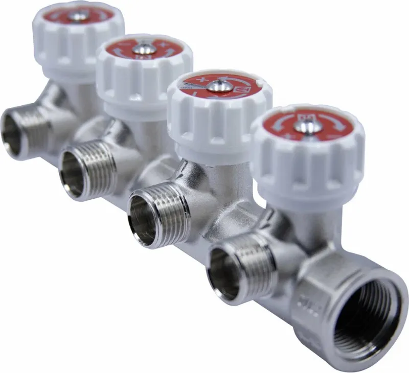 Коллектор регулирующий проходной 4 отвода ¾"в/н x ½"к Valtec VTc.570.N.0504