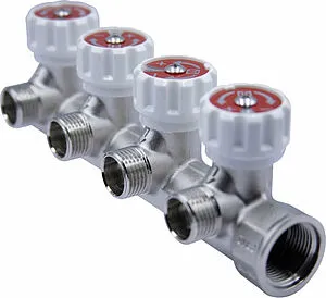 Коллектор регулирующий проходной 4 отвода ¾"в/н x ½"к Valtec VTc.570.N.0504 Коллектор регулирующий проходной 4 отвода ¾"в/н x ½"к Valtec VTc.570.N.0504, 1