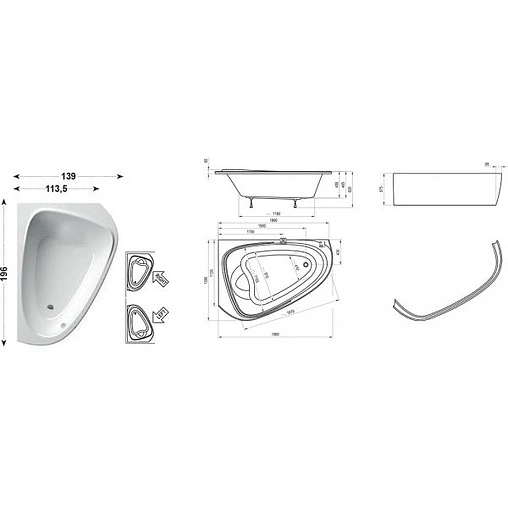 Ванна акриловая Ravak LOVE STORY II PU-PLUS P 196x139 C781000000