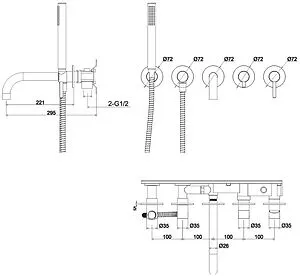Смеситель для ванны скрытого монтажа WHITECROSS Y brushed gold золото брашированное Y1240GLB Смеситель для ванны скрытого монтажа WHITECROSS Y brushed gold золото брашированное Y1240GLB, 2