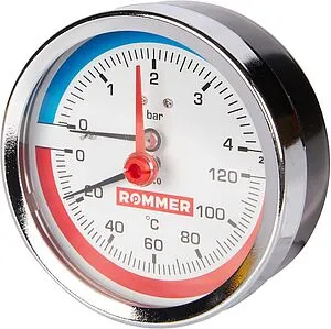 Термоманометр аксиальный Rommer 80мм 4 бар 120°С ½&quot; RIM-0005-800415, 4