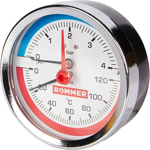 Термоманометр аксиальный Rommer 80мм 4 бар 120°С ½&quot; RIM-0005-800415